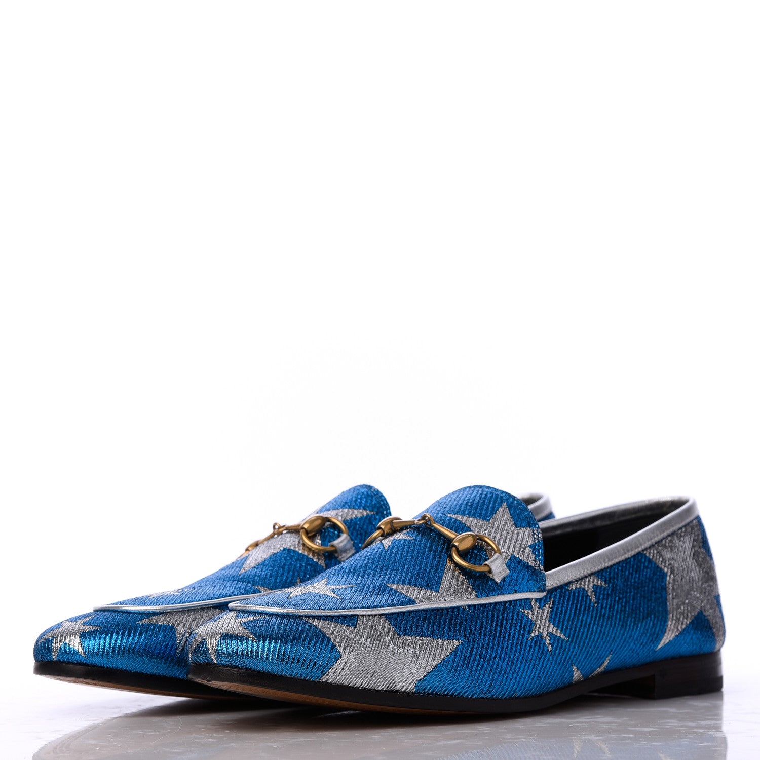 Gucci Lurex Calfskin Starry Sky Womens Jordaan Loafers 39 Bluette Silver 3 of 16