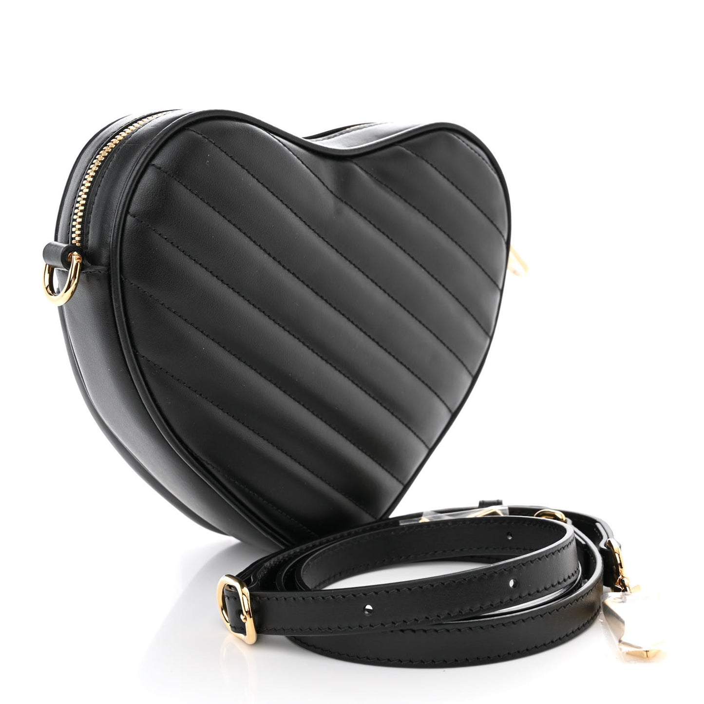 Calfskin Matelasse Diagonal Mini Interlocking G Heart Shoulder Bag Black