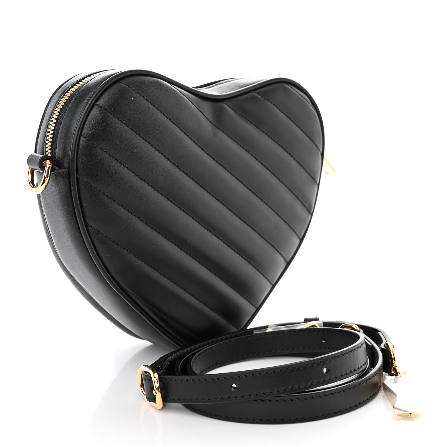 Gucci Calfskin Matelasse Diagonal Mini Interlocking G Heart Shoulder Bag Black 3 of 11