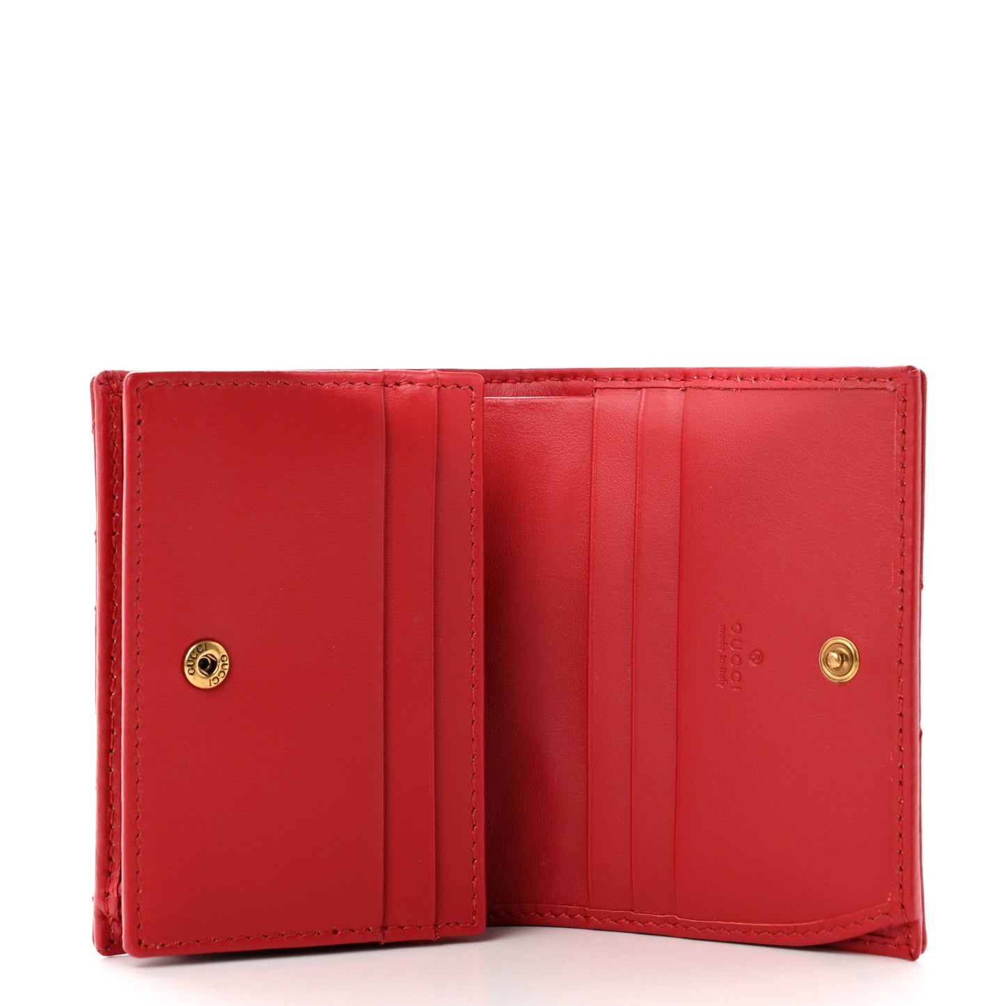Calfskin Matelasse GG Marmont Card Case Wallet Hibiscus Red