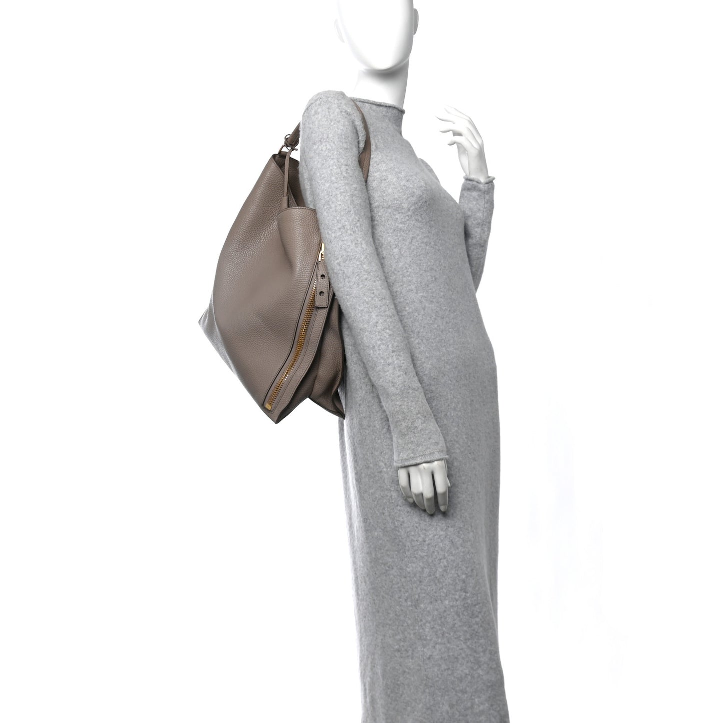 Pebbled Calfskin Large Alix Padlock Zip Hobo Bag Taupe