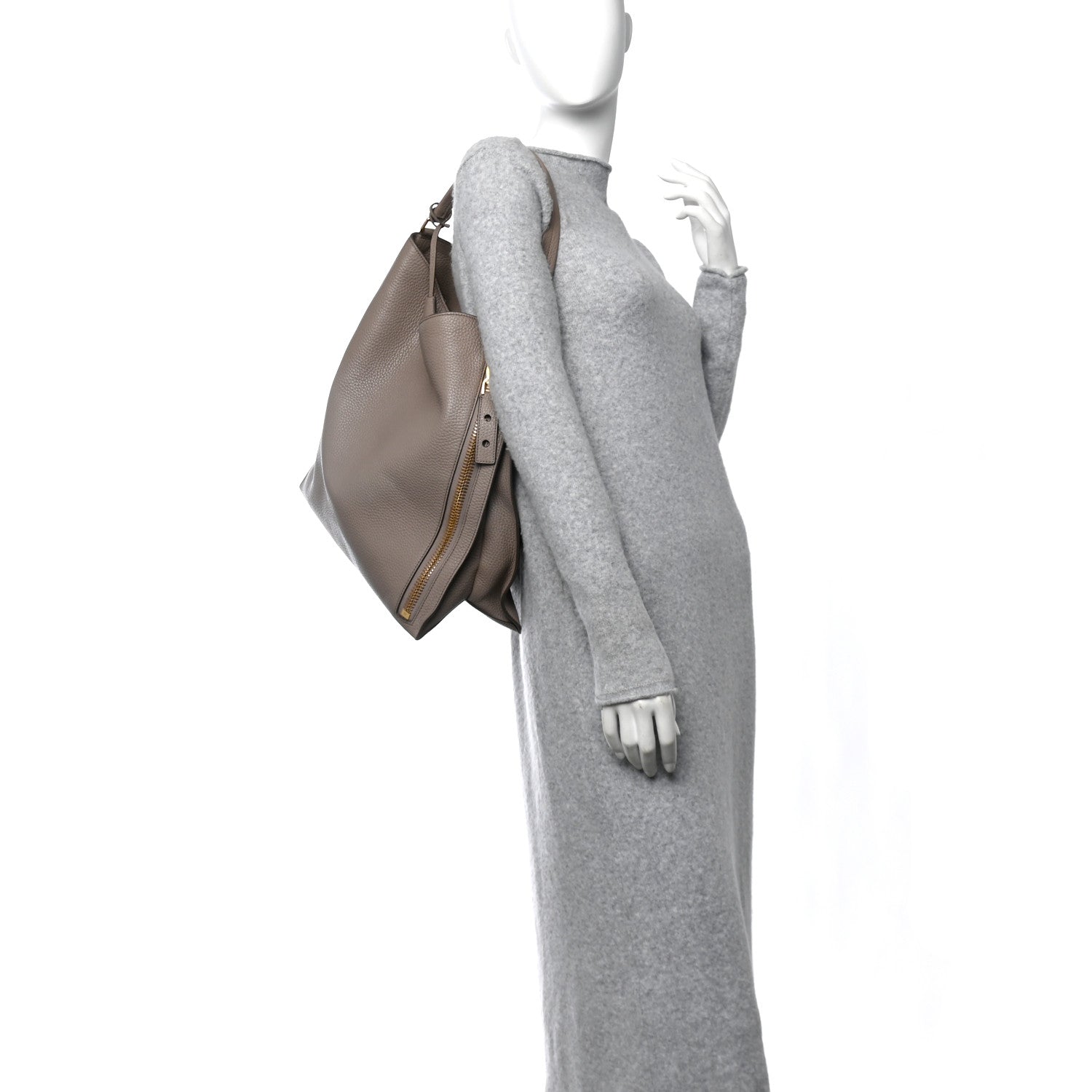 Tom Ford Pebbled Calfskin Large Alix Padlock Zip Hobo Bag Taupe 2 of 10