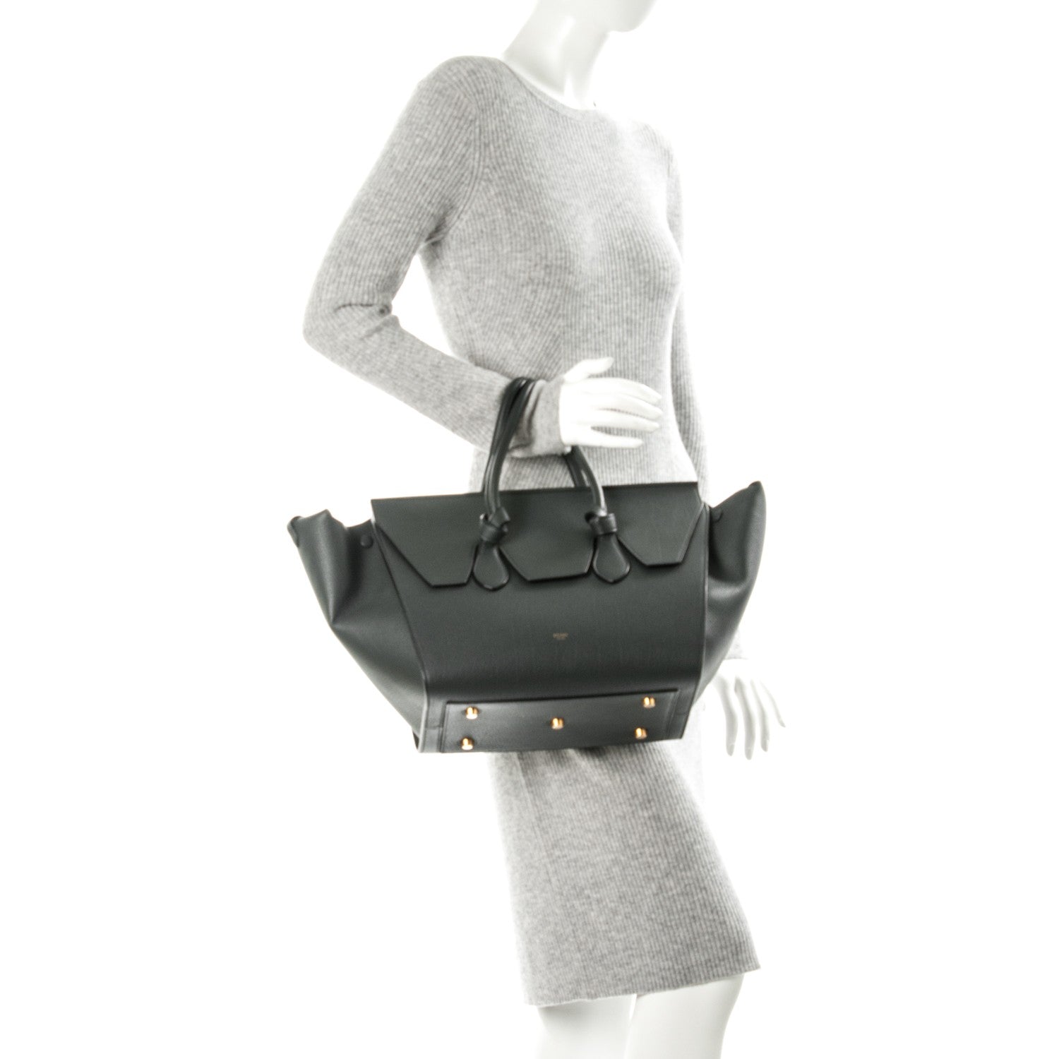 Celine Crisped Calfskin Tie Knot Small Tote Anthracite 2 of 8