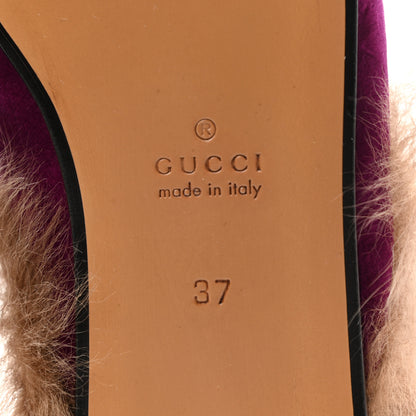 Gucci Velvet Fur Womens Princetown Slippers 37 Fucsia Violet Cyclamen Natural 6 of 8