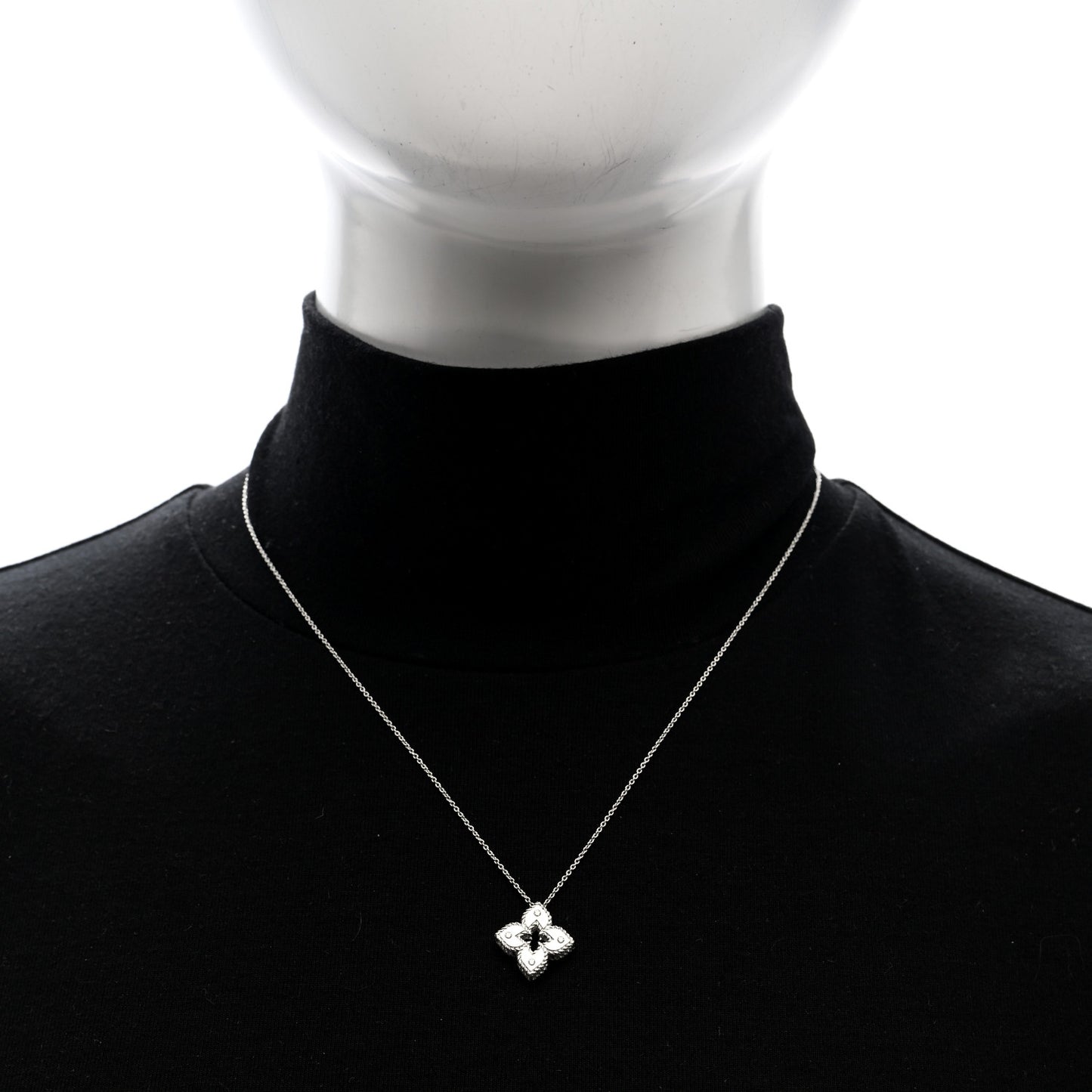 18K White Gold Diamond Petite Venetian Princess Flower Pendant Necklace