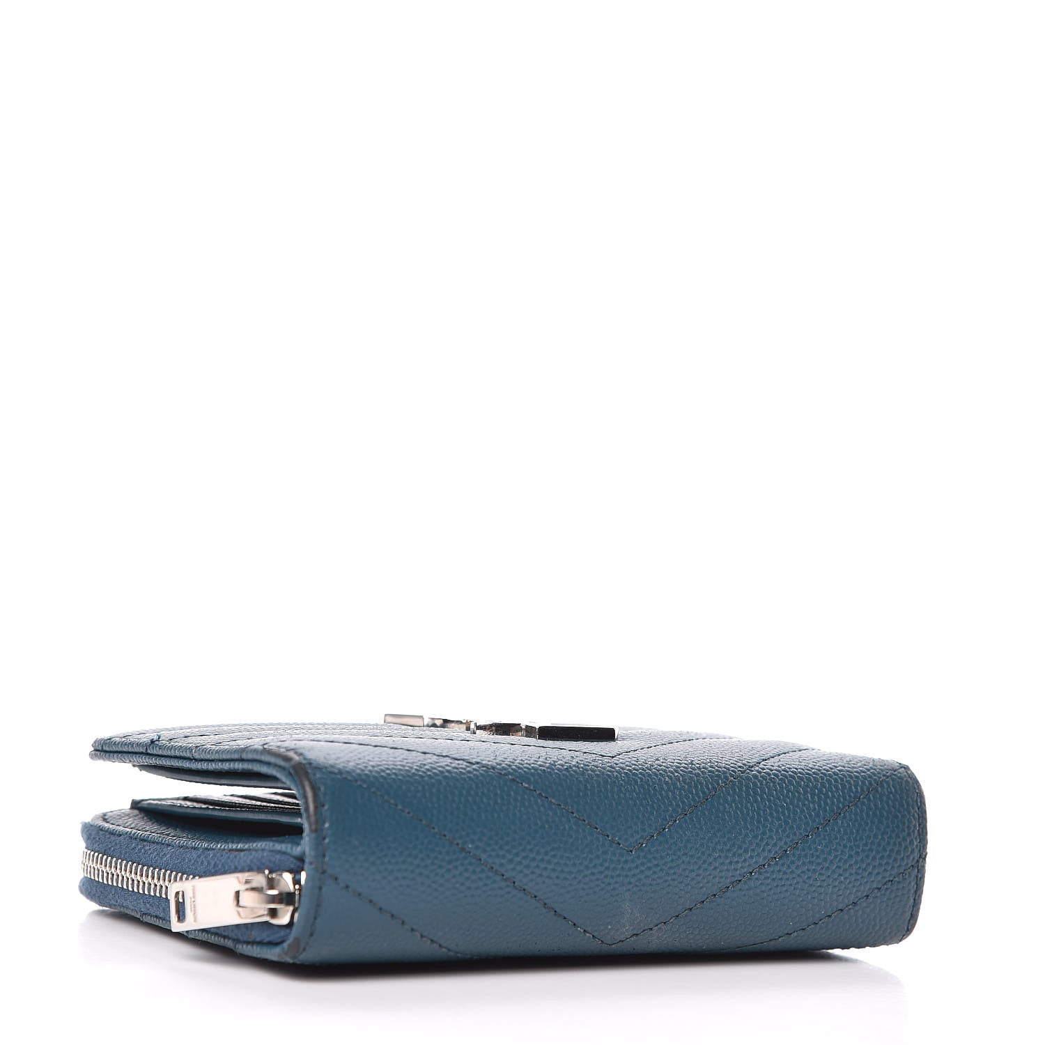 Saint Laurent Grain De Poudre Matelasse Compact Zip Around Wallet Peacock Green 4 of 21