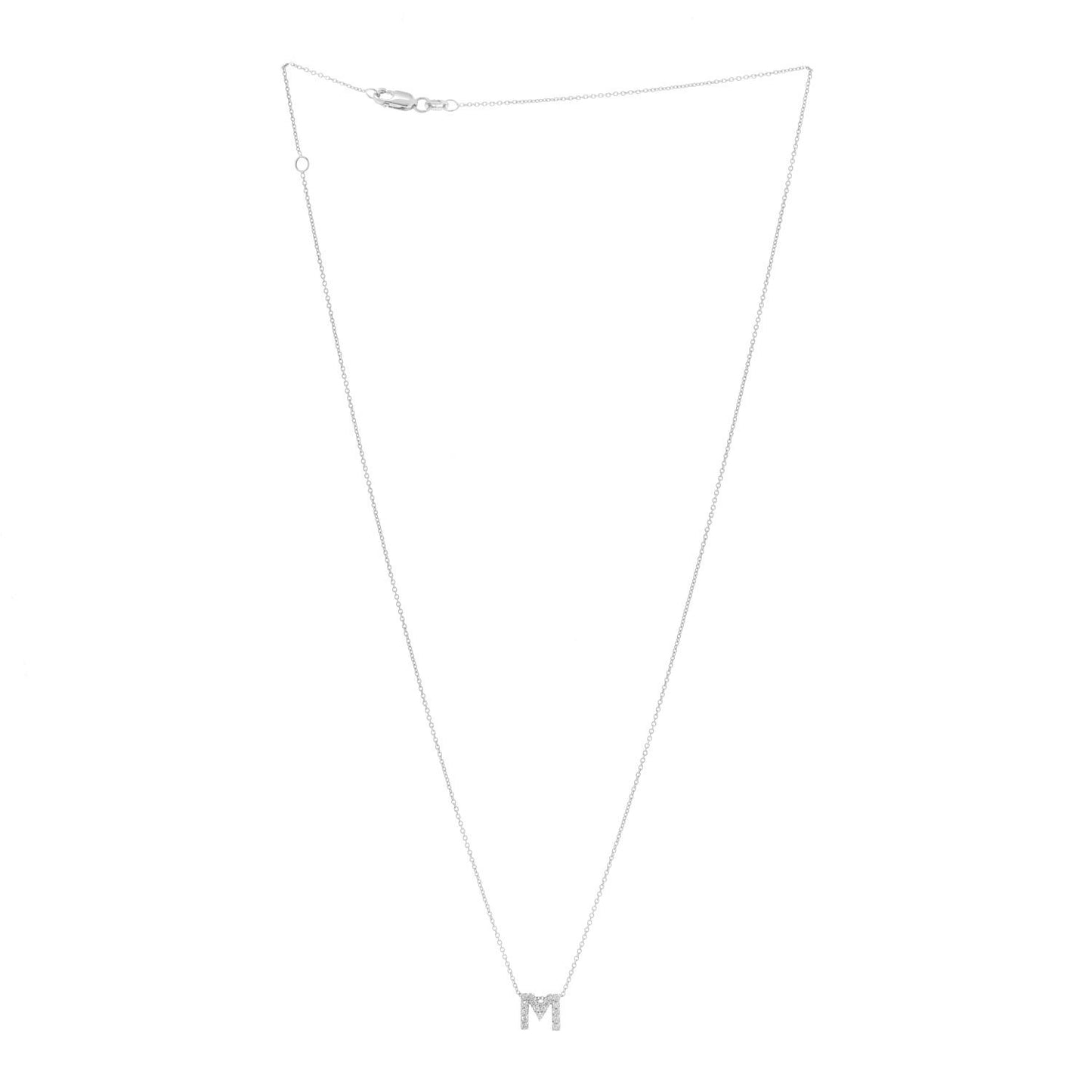 18K White Gold Diamond Love Letter M Pendant Necklace