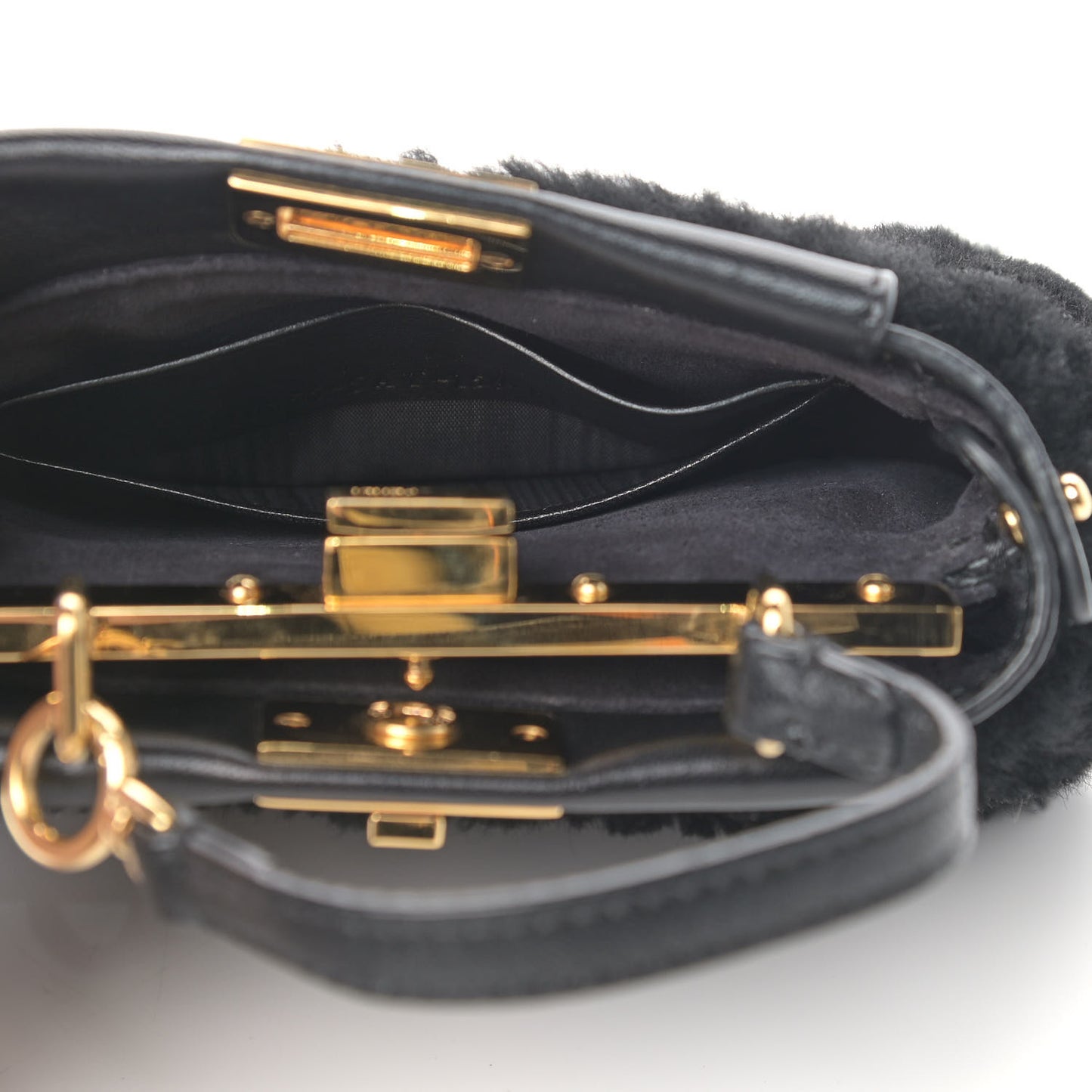 Shearling Shiny Nappa Micro Peekaboo Iconic Satchel Black