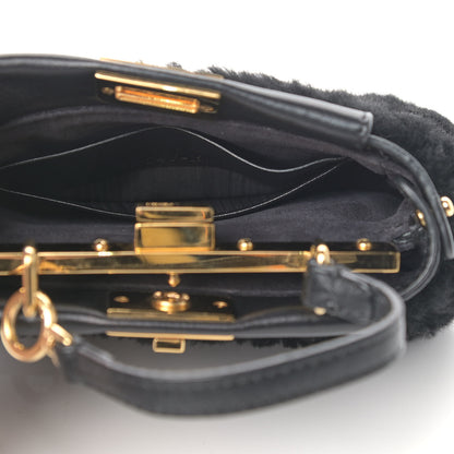 Fendi Shearling Shiny Nappa Micro Peekaboo Iconic Satchel Black 6 of 10