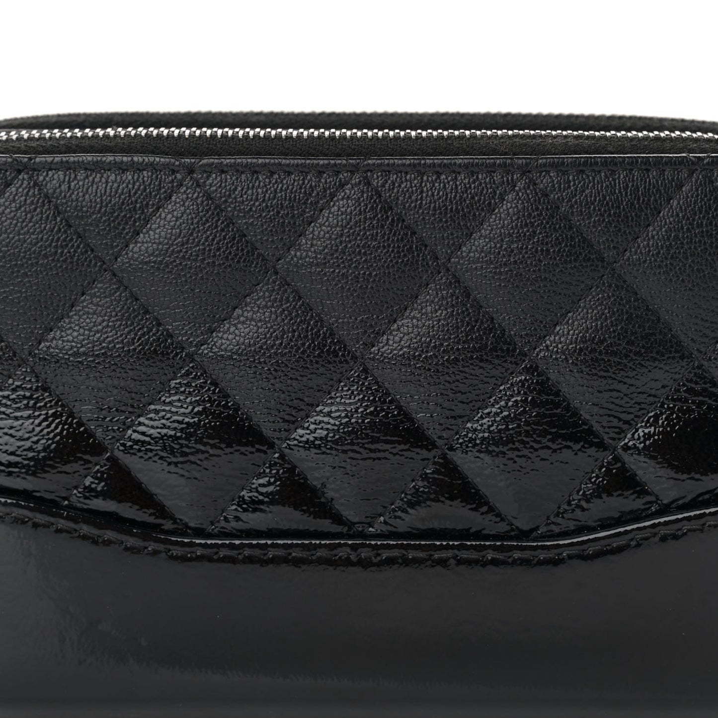 Patent Goatskin Quilted Small Gabrielle Clutch Black