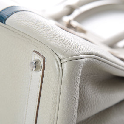 Hermes Taurillon Clemence Lizard Club Birkin 30 Gris Perle White Mykonos 37 of 38
