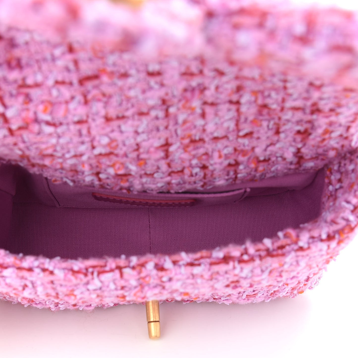 Tweed Enamel Quilted Mini Pending CC Square Flap Light Purple Pink Red