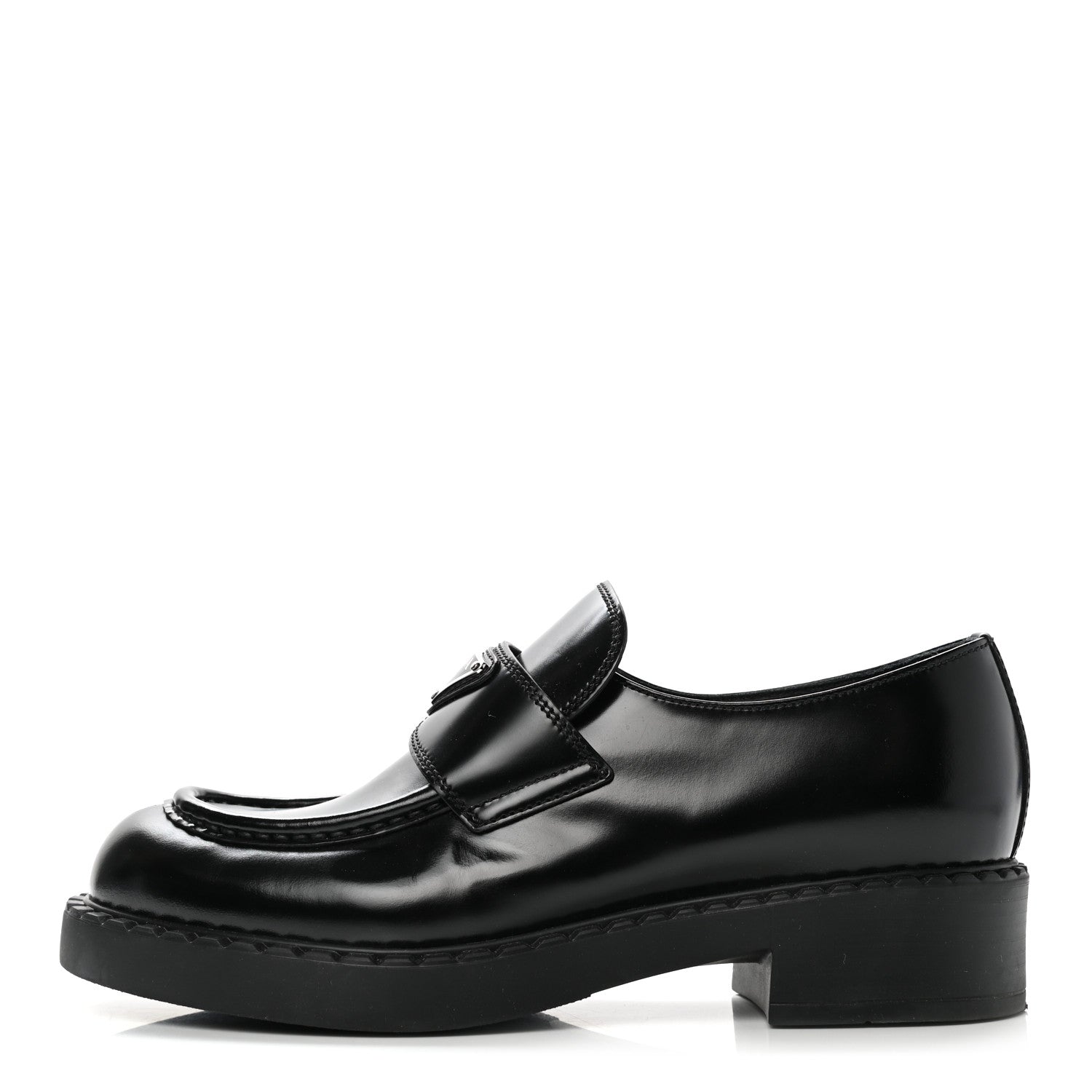 Prada Spazzolato Metal Triangle Logo 50mm Loafers 39 Black 1 of 8