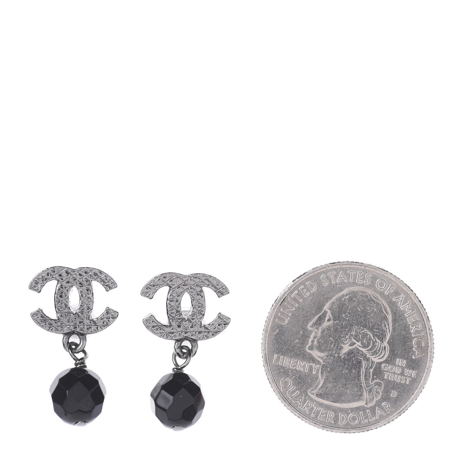 Chanel Ruthenium Bead CC Drop Earrings Black 2 of 3