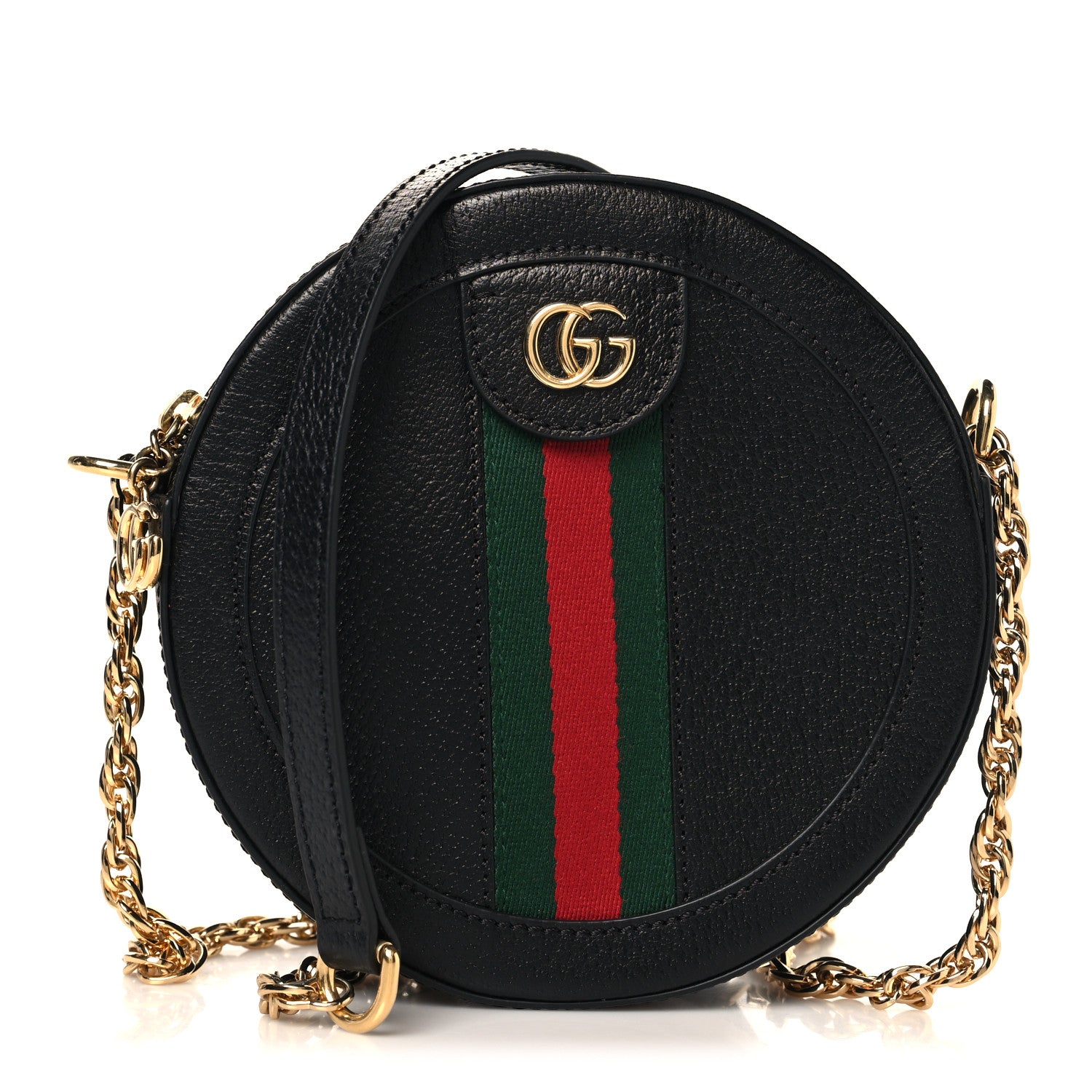 Gucci Grained Calfskin Web Mini Ophidia Round Shoulder Bag Black 1 of 10