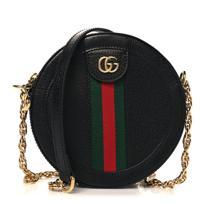 Gucci Grained Calfskin Web Mini Ophidia Round Shoulder Bag Black 1 of 10