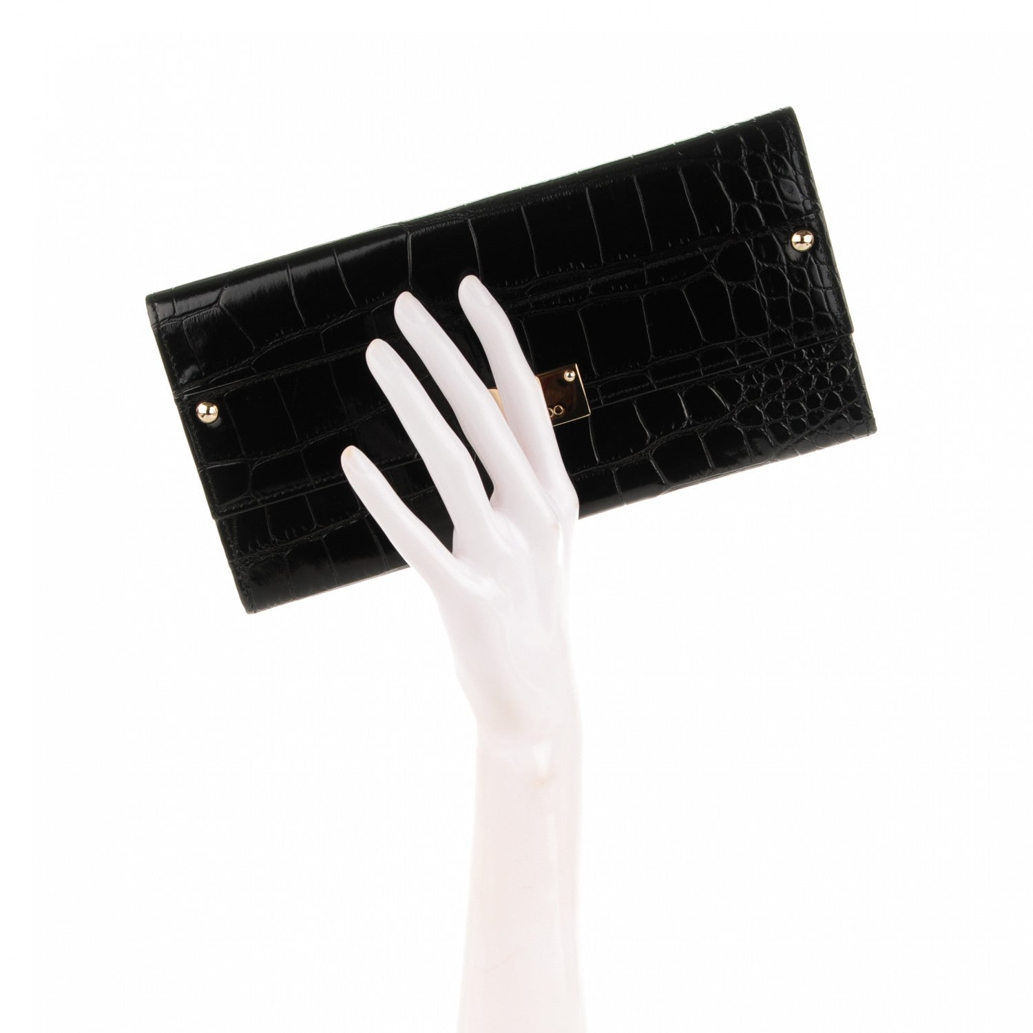 Jimmy Choo Patent Crocodile Embossed Reese Clutch Black 2 of 7