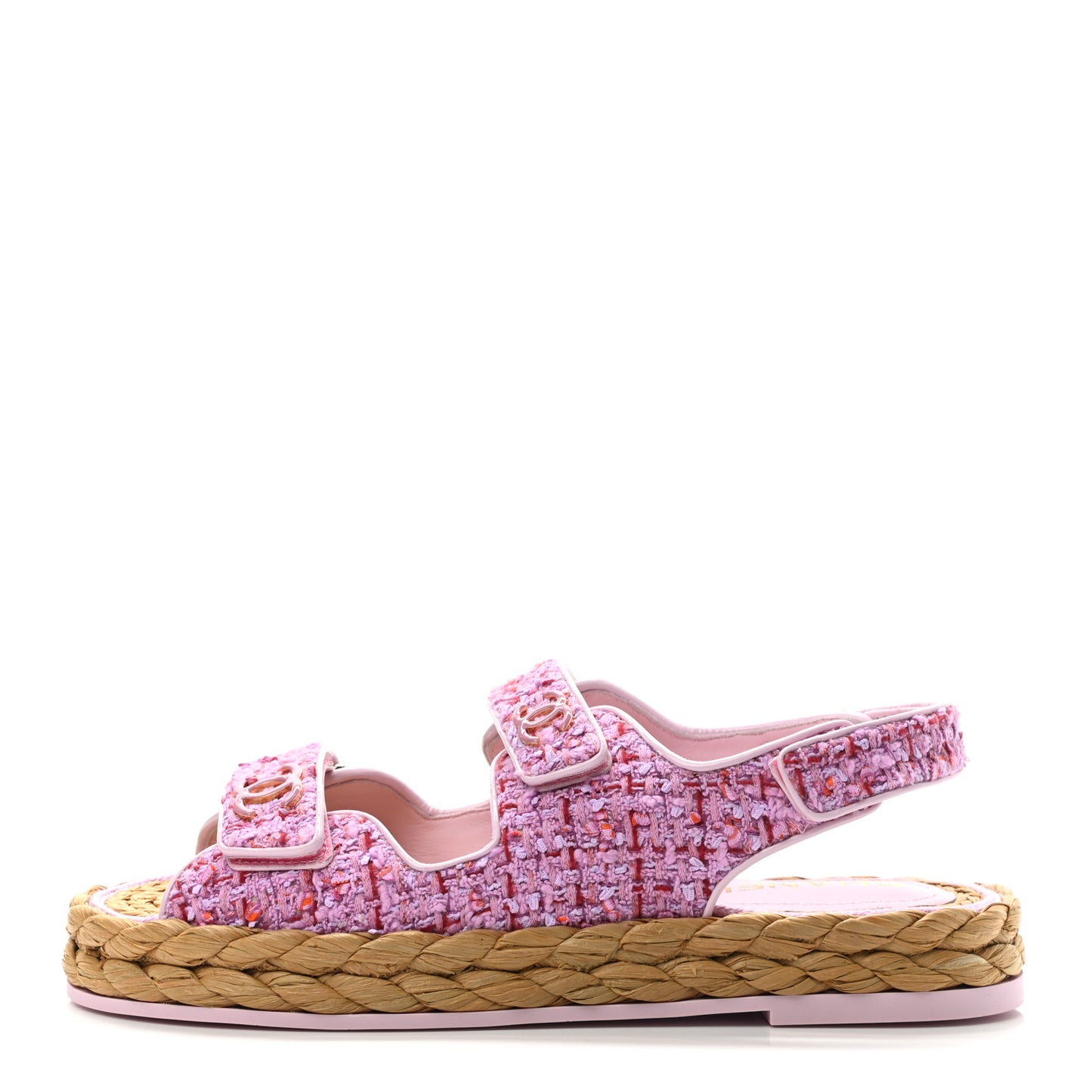 Tweed Lambskin Velcro Dad Sandals 39.5 Pink Multicolor