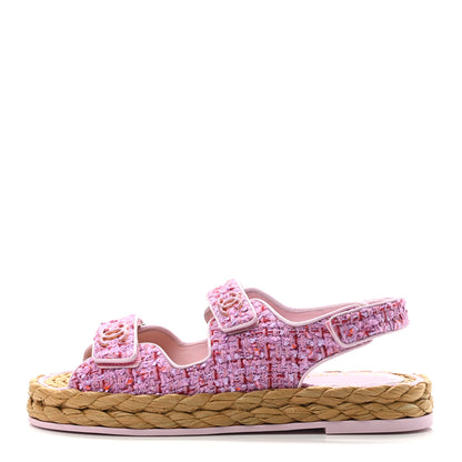 Chanel Tweed Lambskin Velcro Dad Sandals 39.5 Pink Multicolor 1 of 8