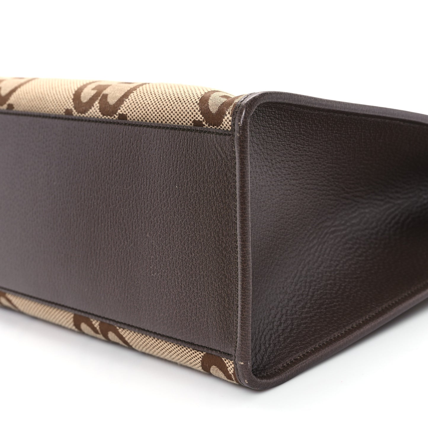 Monogram Jumbo GG Textured Dollar Calfskin Web Tote Bag Camel Ebony New Acero