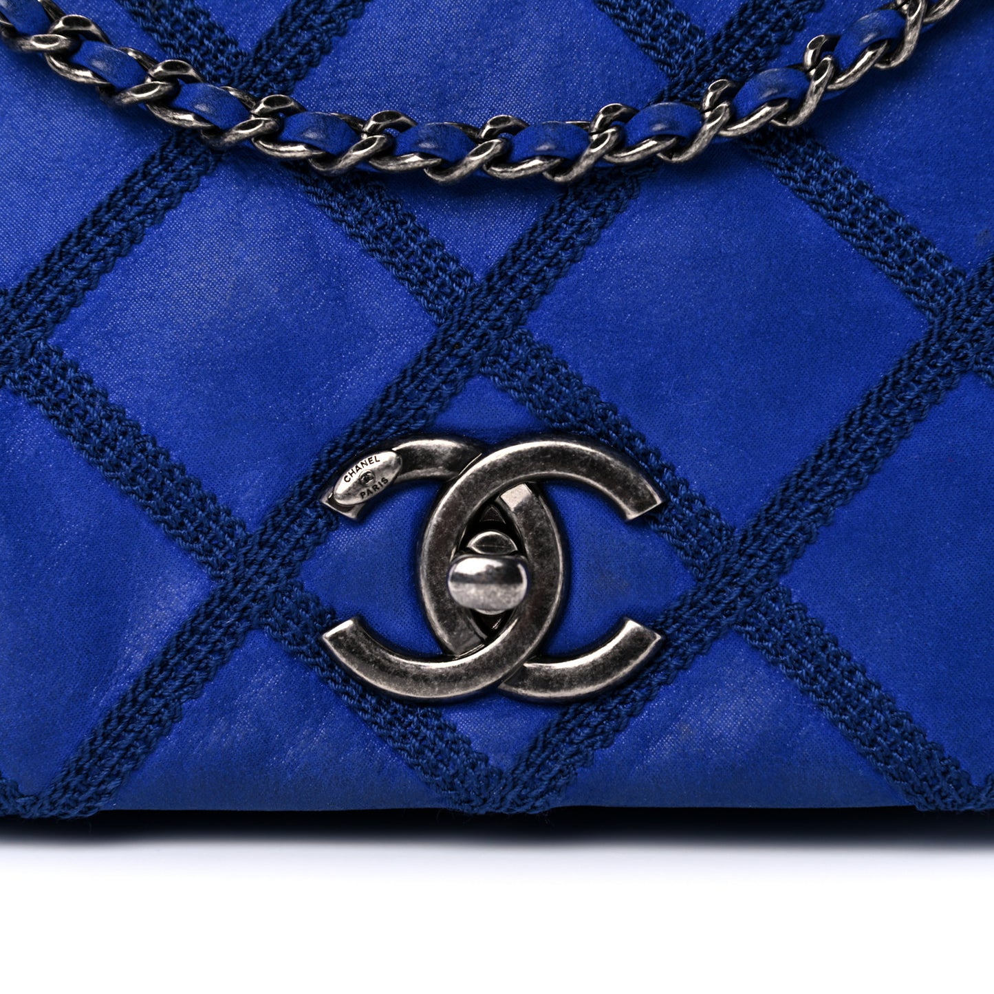 Suede Diamond Embellished Medium Single Flap Blue