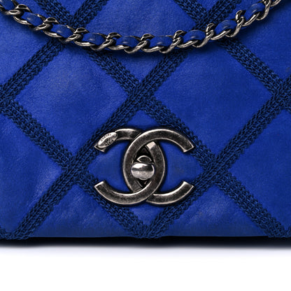 Chanel Suede Diamond Embellished Medium Single Flap Blue 12 of 18