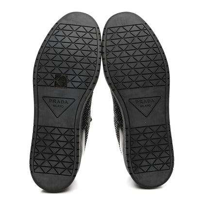 Prada Vitello Rois Crystal Embellished Metal Triangle Logo Mens Downtown Low Top Sneakers 8.5 Black 5 of 12
