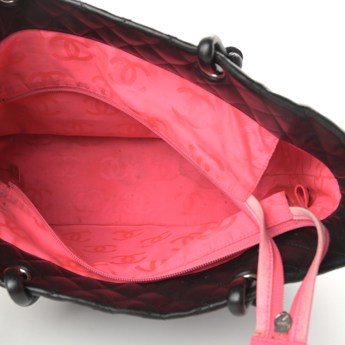 Calfskin Quilted Large Cambon Tote Black White