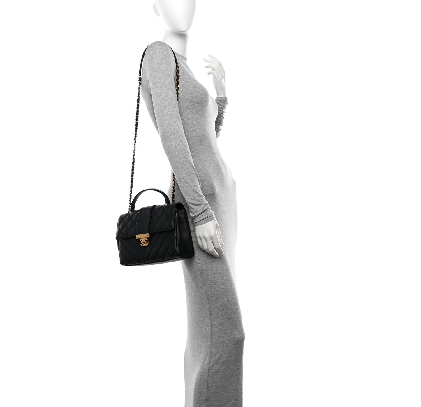Calfskin Quilted Chevron In The City Bag Black