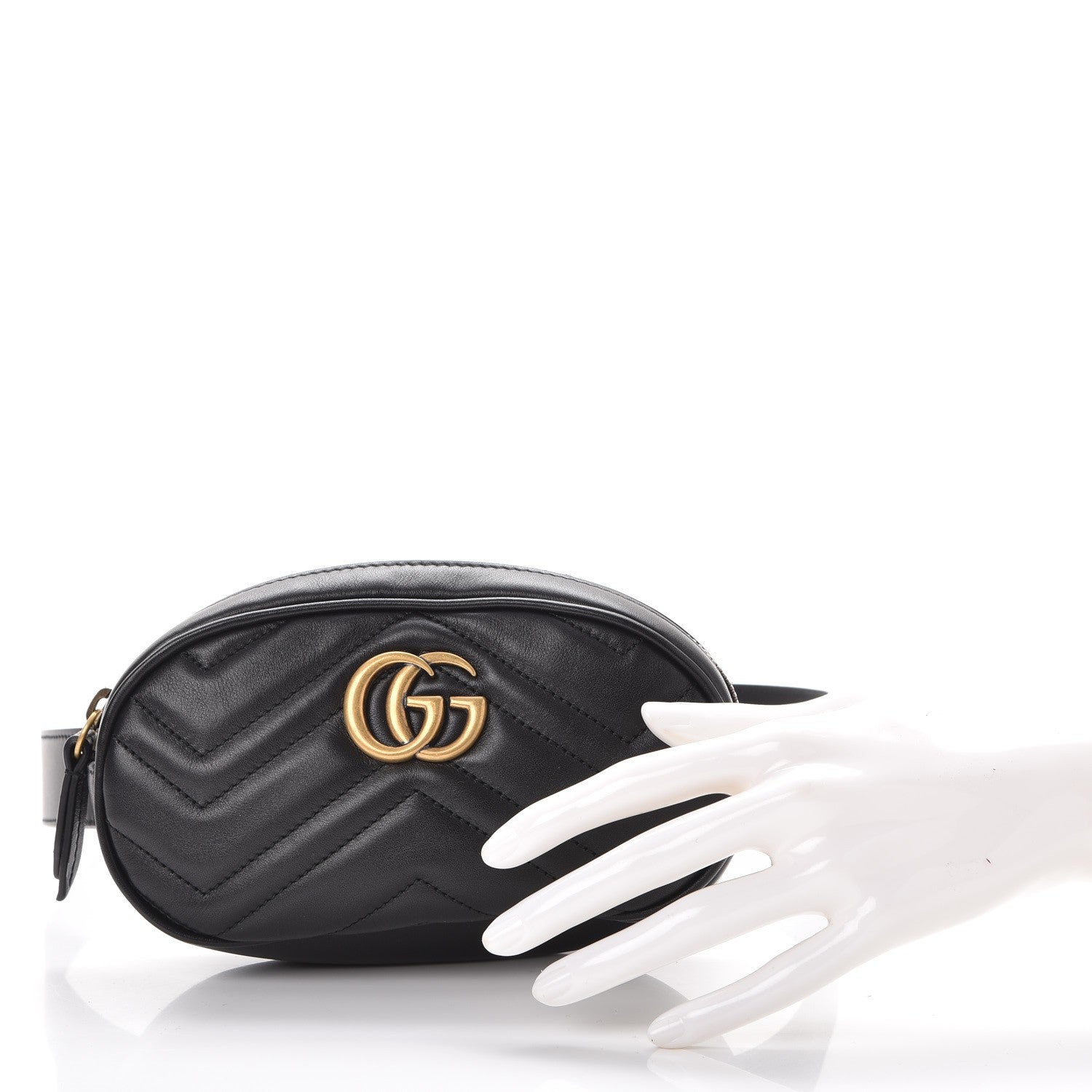 Gucci Calfskin Matelasse GG Marmont Belt Bag 75 30 Black 3 of 9