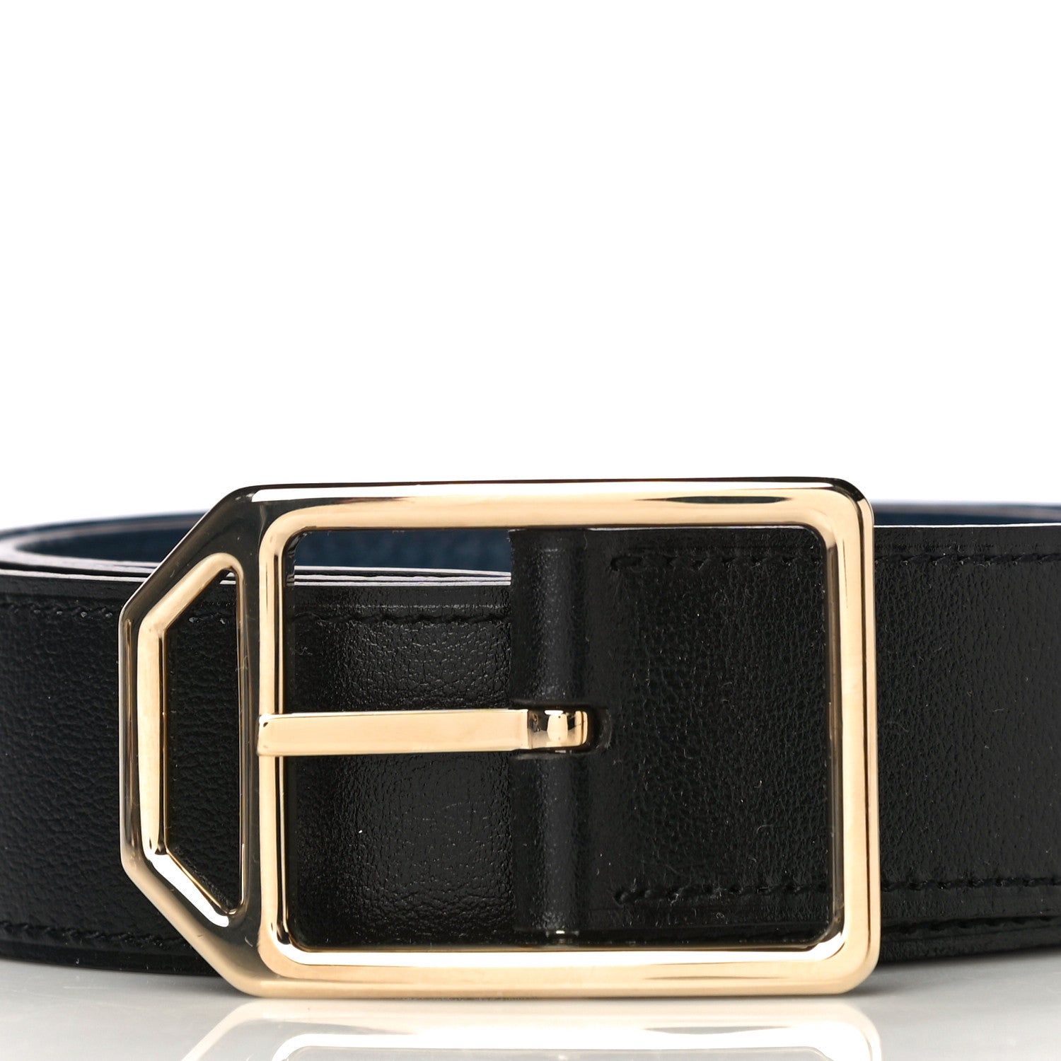 Hermes 135 Togo 32mm Paddock Belt 95 Black Blue de Prusse 3 of 8