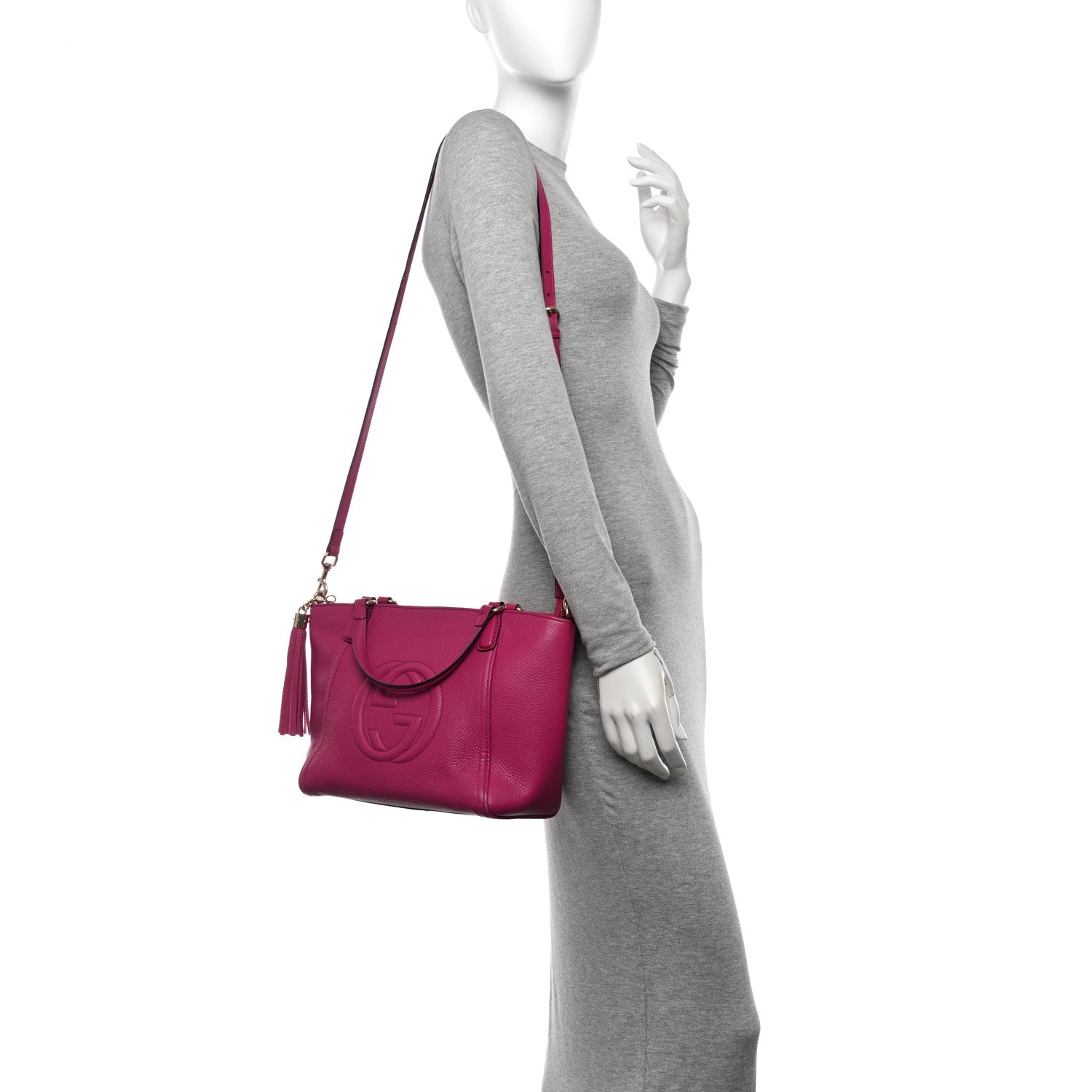 Gucci Pebbled Calfskin Small Soho Top Handle Bag Bright Bougainvillea 2 of 12