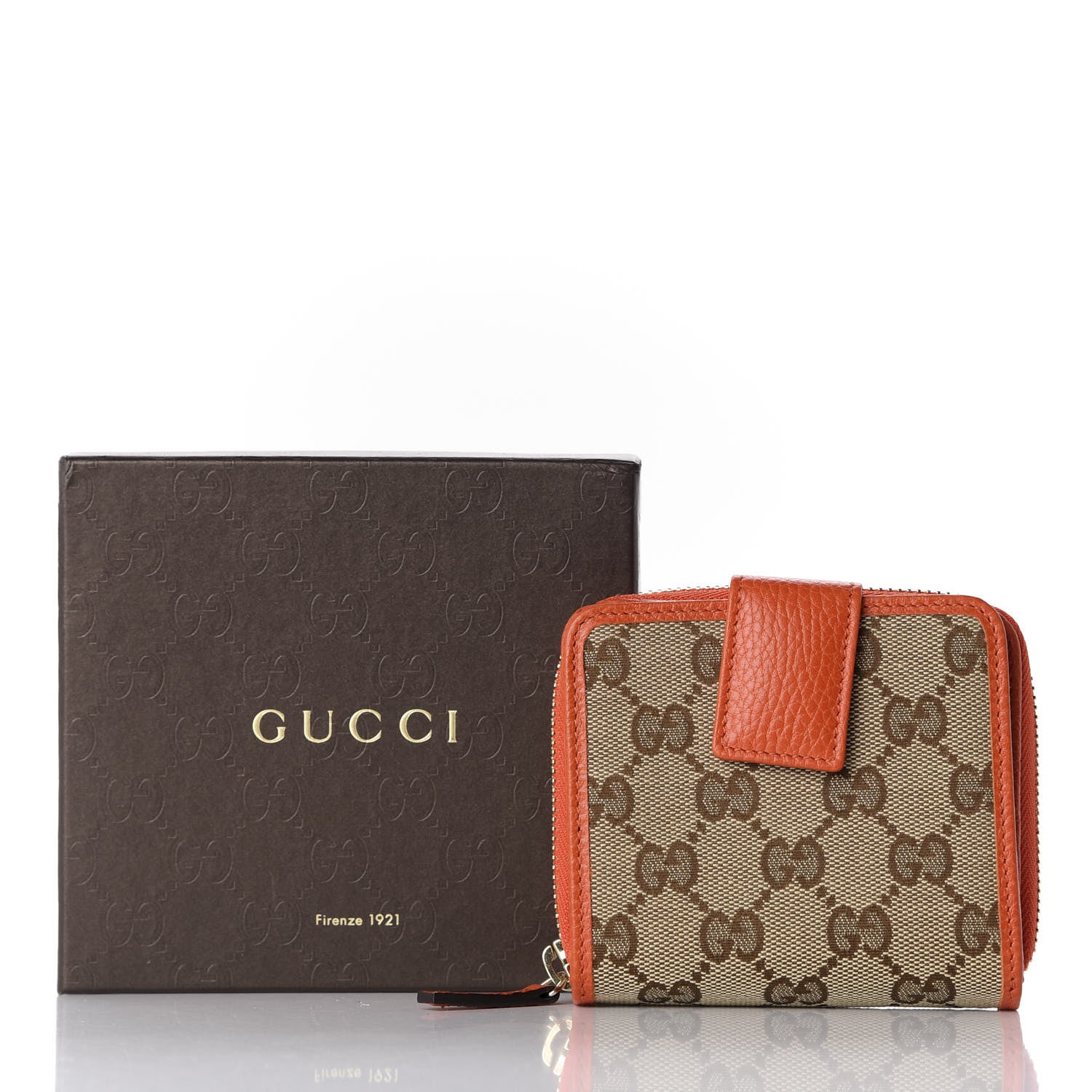 Gucci Monogram Dollar Calfskin Zip Around French Flap Wallet Beige Ebony Sun Orange 8 of 8