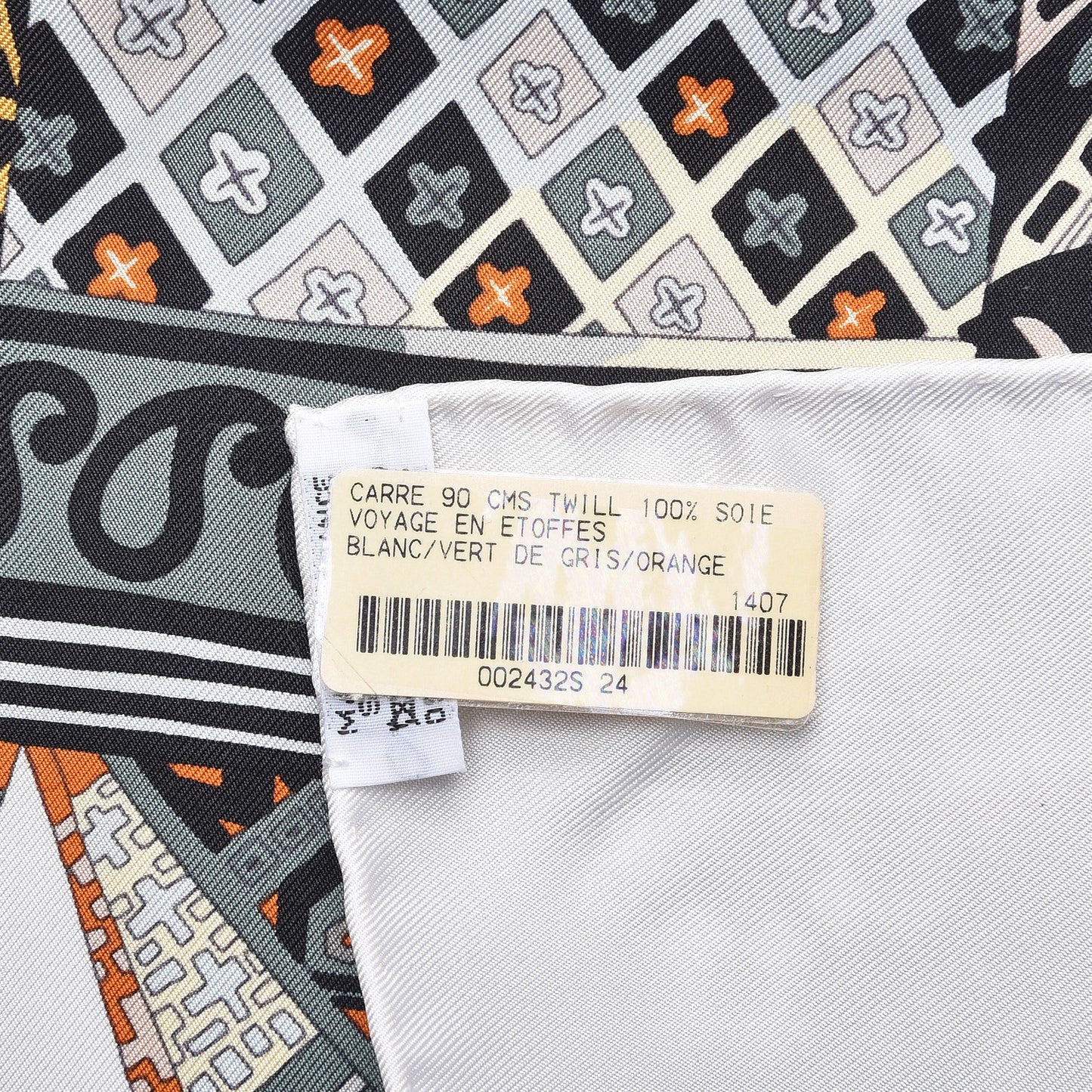 Silk Voyage En Etoffes Scarf 90 White Vert De Gris Orange
