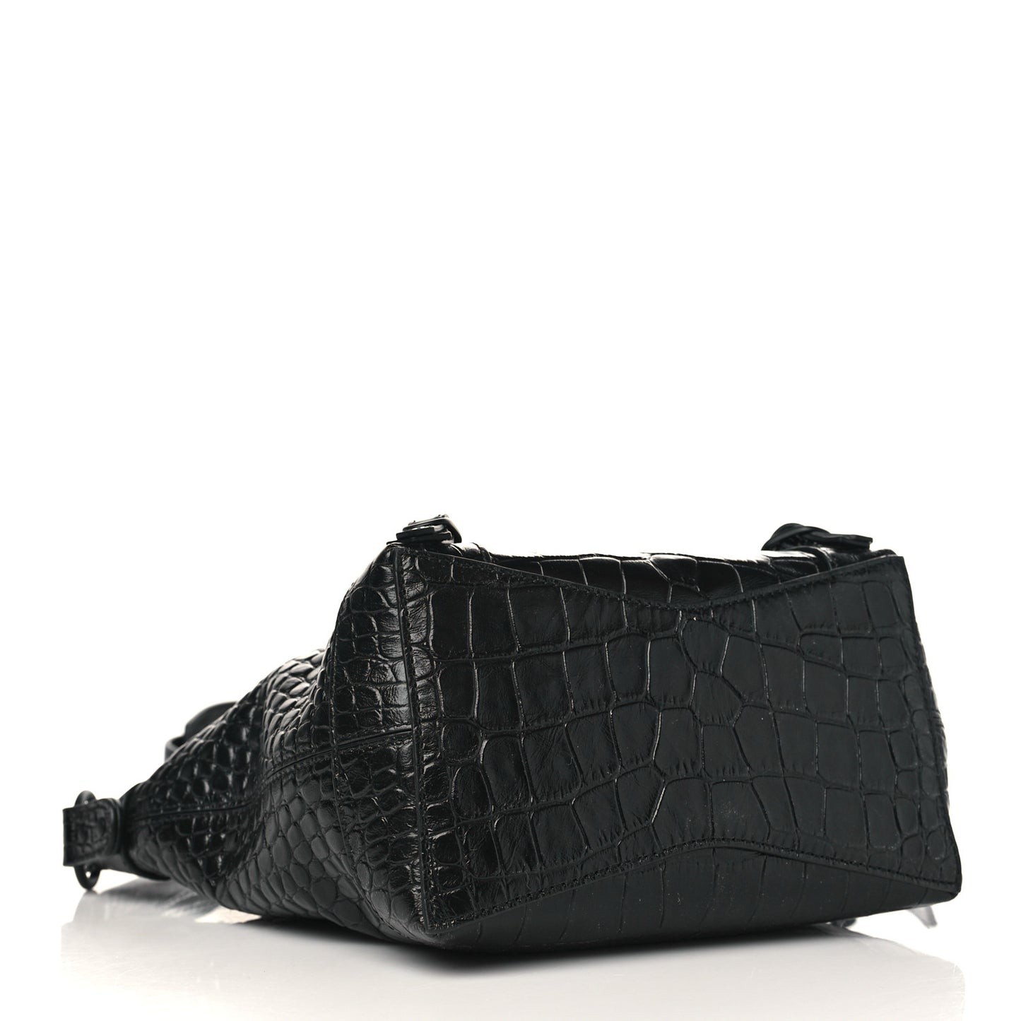 Extra Supple Calfskin Crocodile Embossed Neo Classic Hardware Hobo XS Black