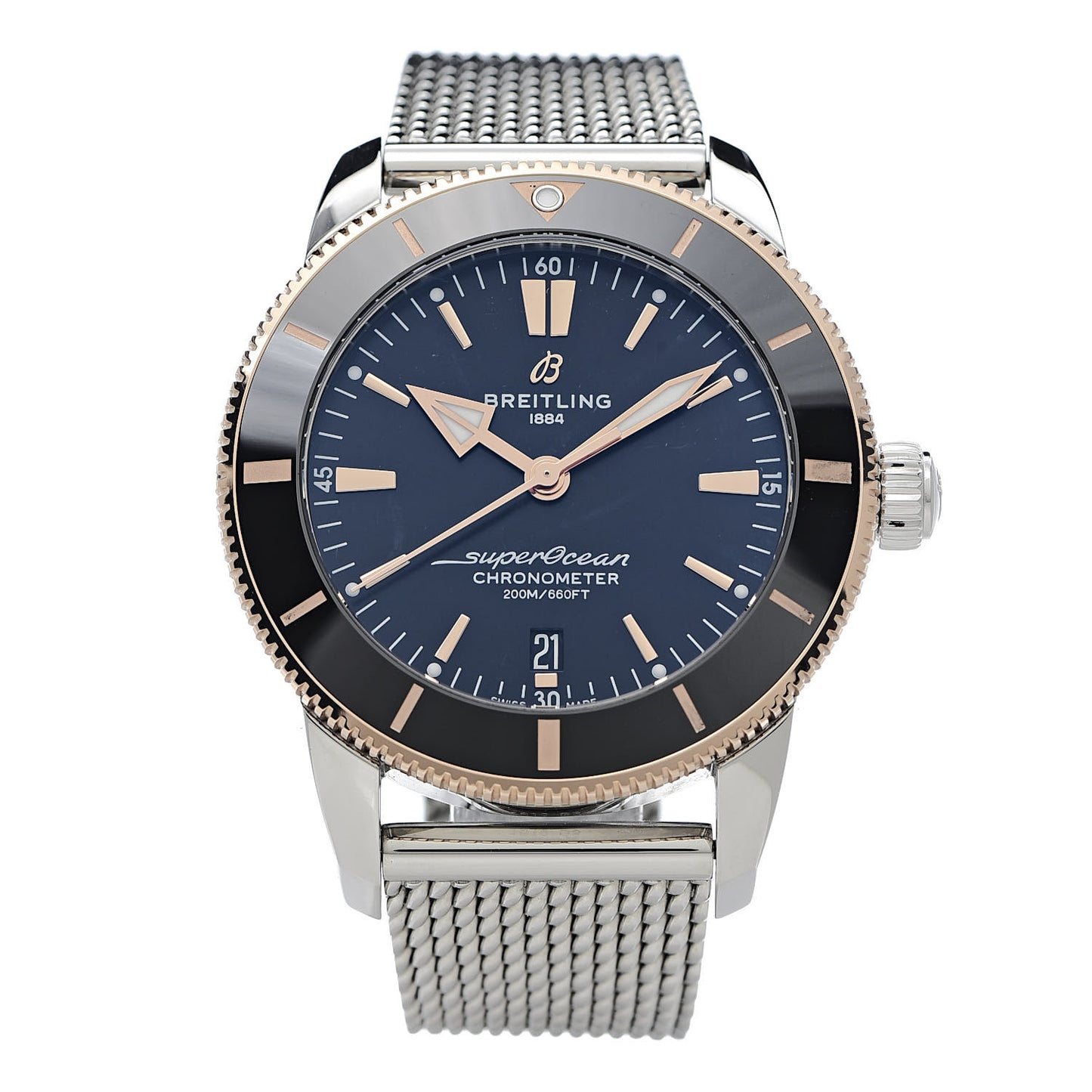 Stainless Steel 18K Rose Gold 44mm Superocean Heritage II B20 Automatic Watch Volcano Black UB2030