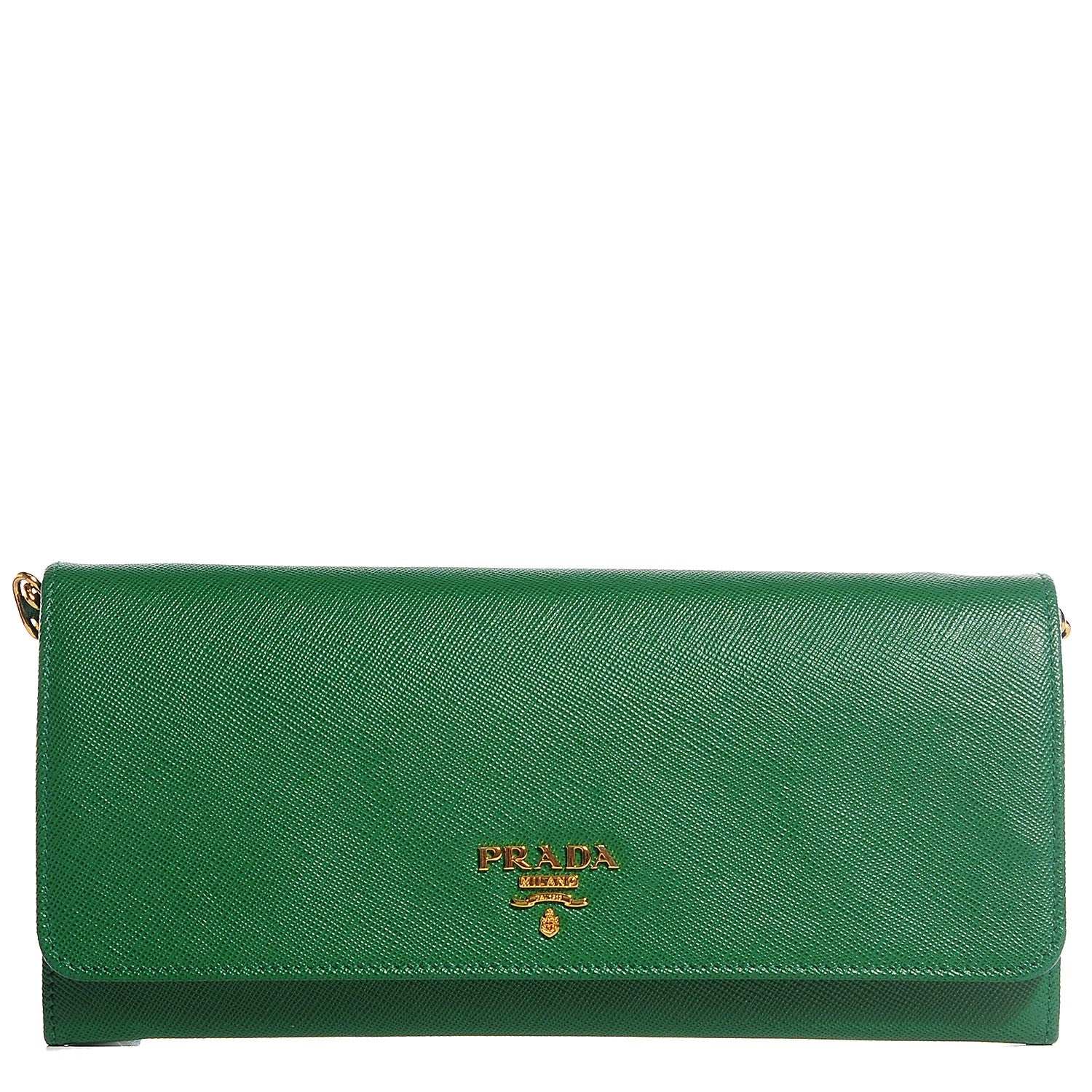 Prada Saffiano Metal Oro Chain Wallet Verde 1 of 10