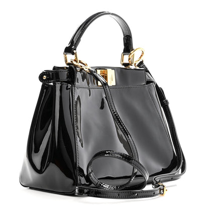Fendi Vitello Vernice Mou Mini Peekaboo Iconic Satchel Black 3 of 9