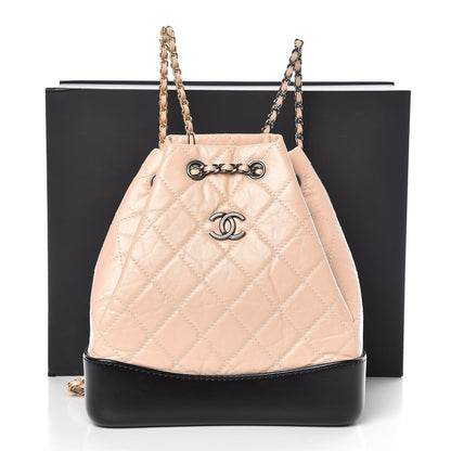 Chanel Aged Calfskin Quilted Small Gabrielle Backpack Beige Black 8 of 8