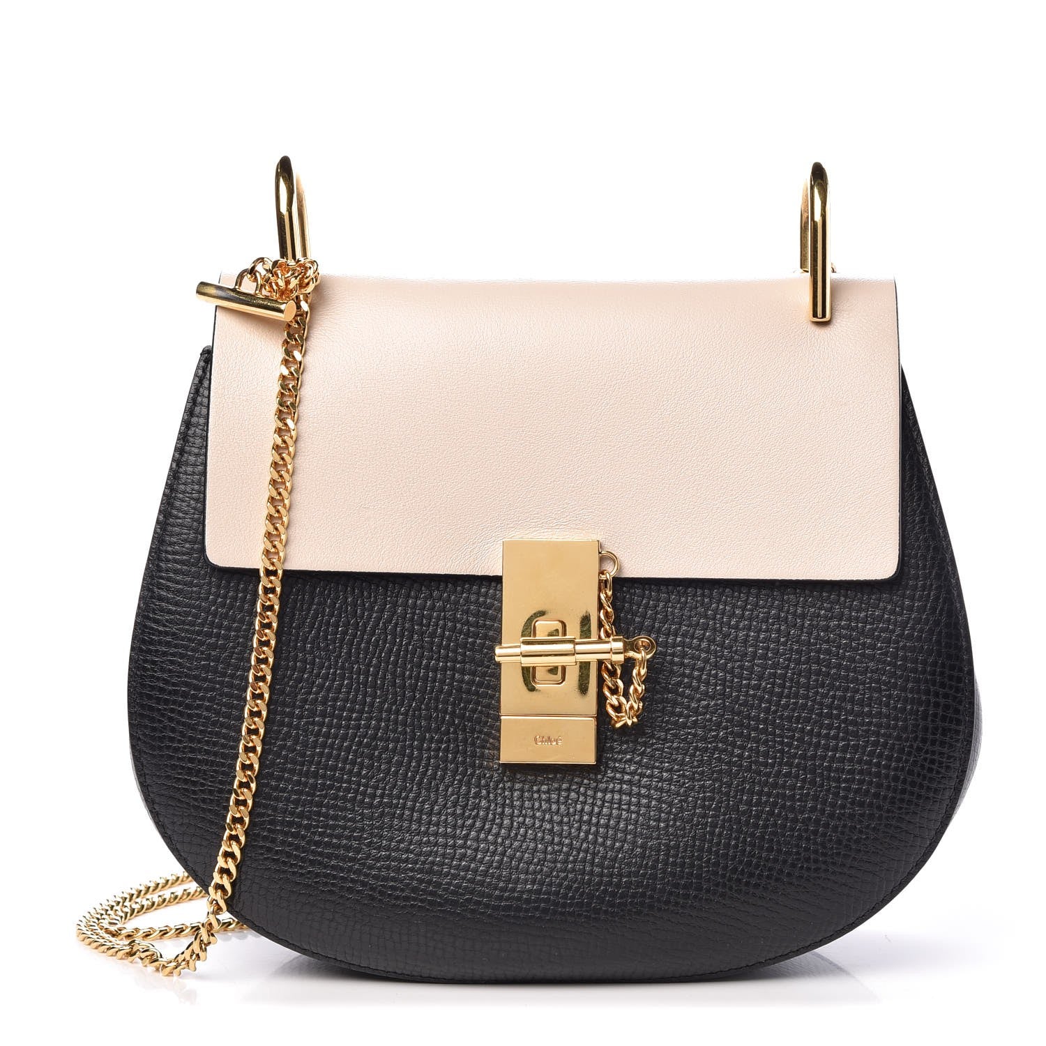 Chloe Grained Calfskin Lambskin Bi-Color Drew Shoulder Bag Black Powder Beige 1 of 7