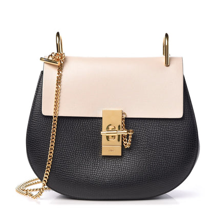 Chloe Grained Calfskin Lambskin Bi-Color Drew Shoulder Bag Black Powder Beige 1 of 7