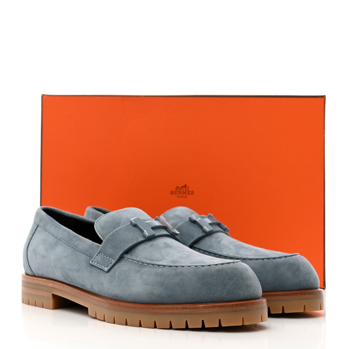 Suede Goatskin Womens Faubourg Loafers 37.5 Bleu Pinede