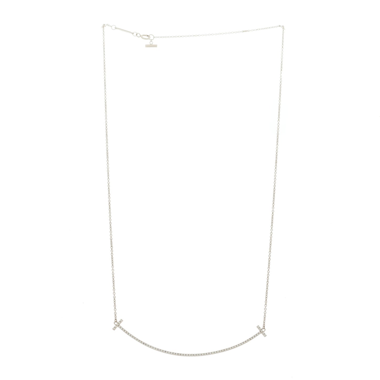 18K White Gold Diamond Large T Smile Pendant Necklace