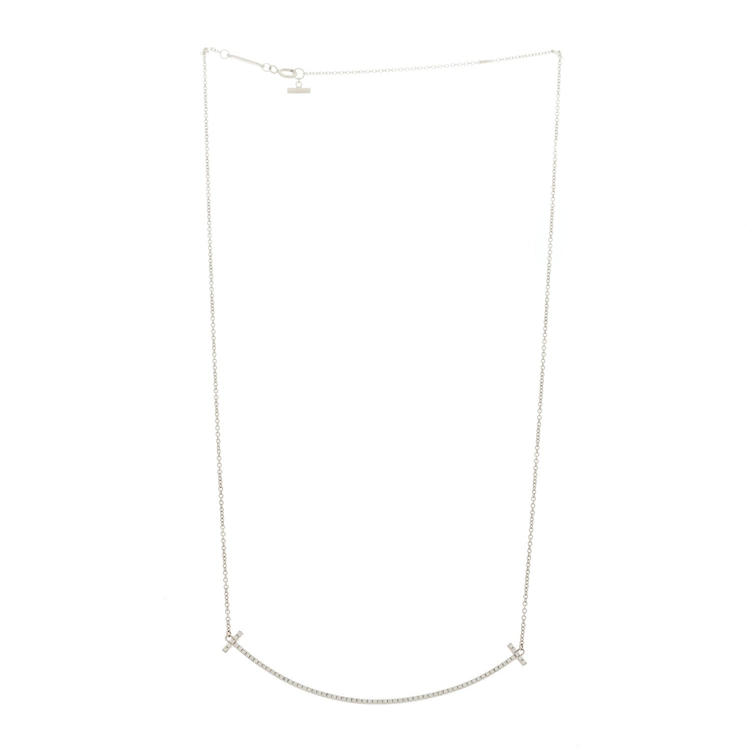 Tiffany 18K White Gold Diamond Large T Smile Pendant Necklace 3 of 6