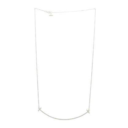 Tiffany 18K White Gold Diamond Large T Smile Pendant Necklace 3 of 6