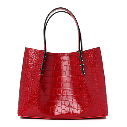 Christian Louboutin Crocodile Embossed Calfskin Spiked Small Cabarock Shopper Tote Red 1 of 13
