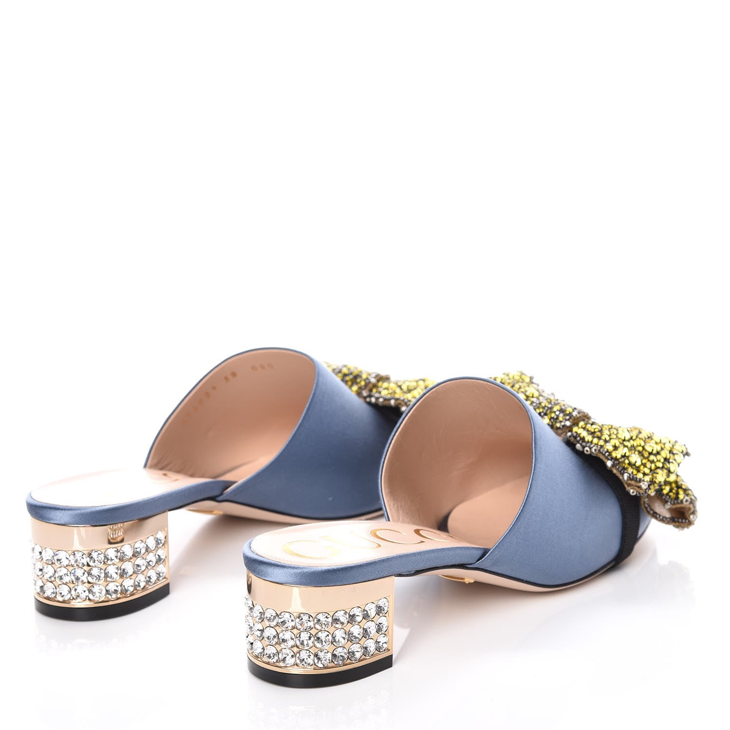 Gucci Silk Satin Crystal Embellished Bow Mules 38 Carta Zucchero 4 of 10