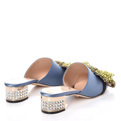 Gucci Silk Satin Crystal Embellished Bow Mules 38 Carta Zucchero 4 of 10