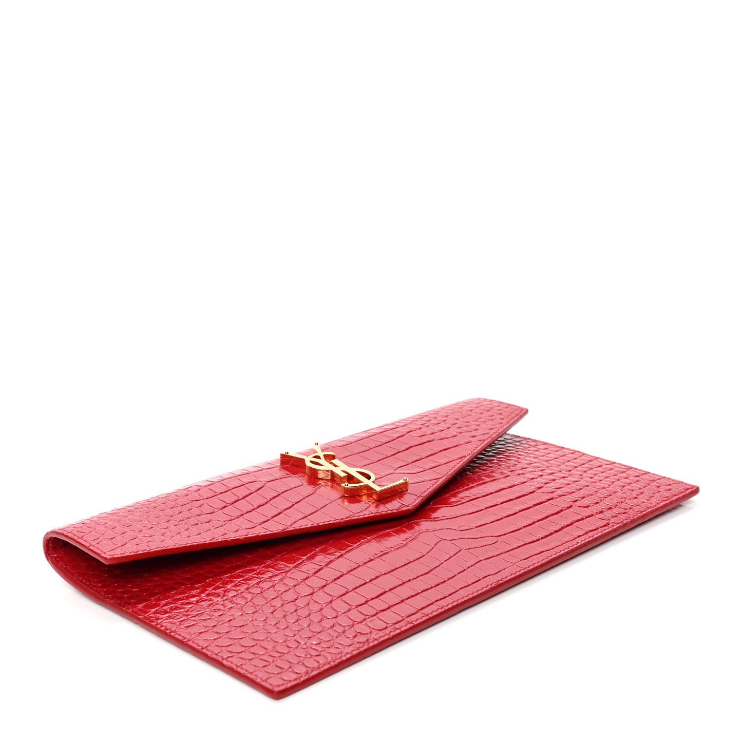 Calfskin Crocodile Embossed Uptown Monogram Clutch Rouge Eros