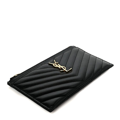 Saint Laurent Grain De Poudre Chevron Monogram Bill Pouch Black 4 of 9